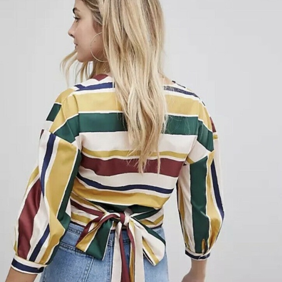 Boohoo Stripe Wrap Top Size 8 NWT - Picture 2 of 12